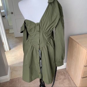 Pretty little thing Khaki Off Shoulder Shirt Dress